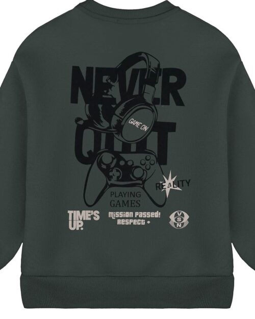 Παιδικό σετ φόρμας fleece χακί με τύπωμα στην πλάτη - Image 2