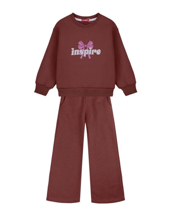 Παιδικό σετ fleece σοκολατί με φαρδύ παντελόνι