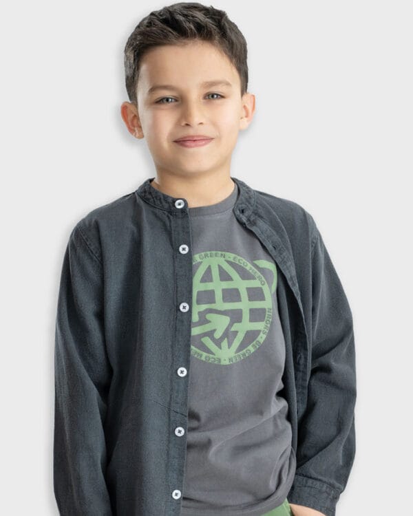 Παιδικό σετ ανθρακί-μέντα με πουκάμισο και cargo παντελόνι - Image 3