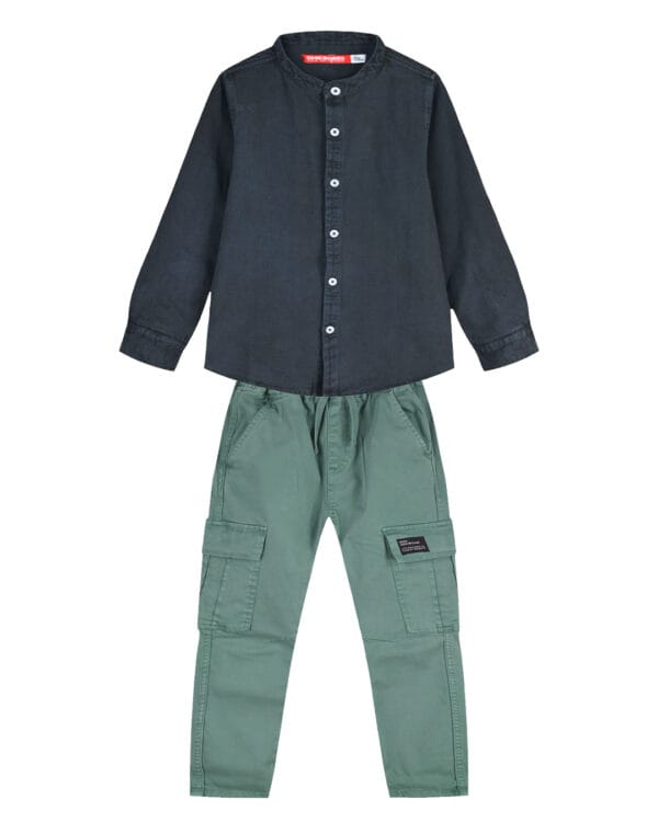 Παιδικό σετ ανθρακί-μέντα με πουκάμισο και cargo παντελόνι - Image 6