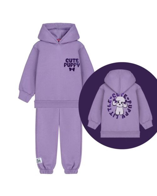 Παιδικό σετ φόρμας fleece λιλά Cute Puppy - Image 5