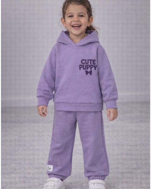 Παιδικό σετ φόρμας fleece λιλά Cute Puppy - Image 3