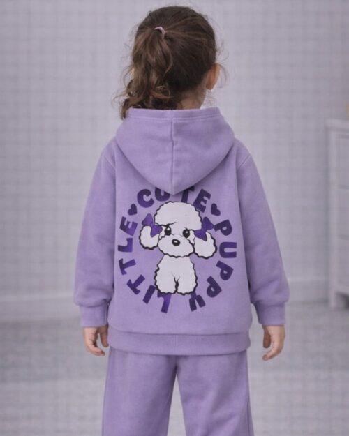 Παιδικό σετ φόρμας fleece λιλά Cute Puppy - Image 2