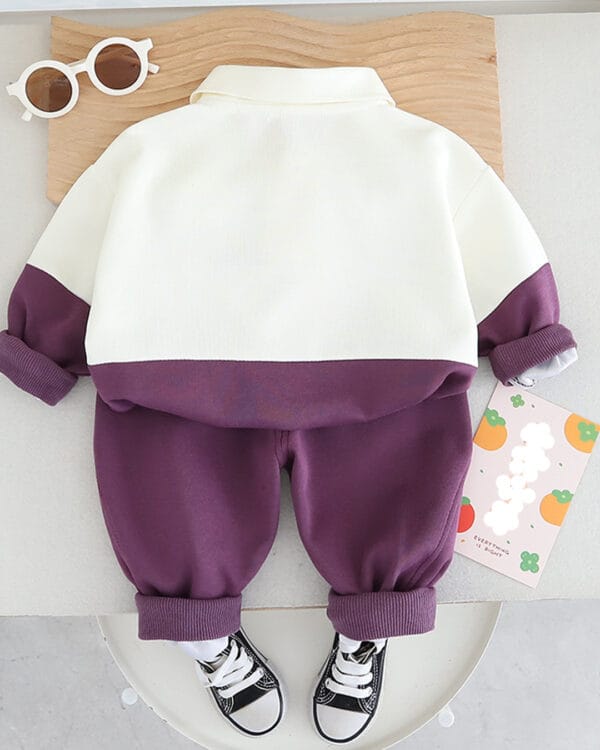 Παιδικό σετ φόρμας αχνούδιαστο εκρού-μωβ - Image 3