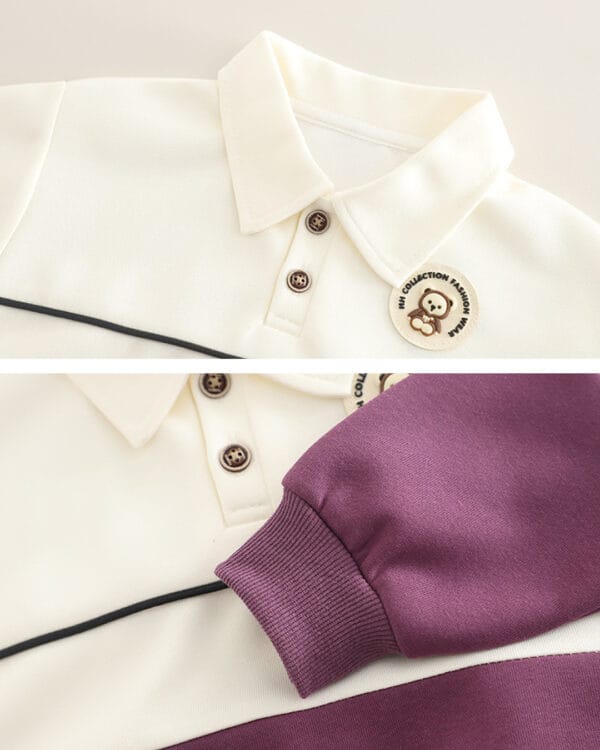 Παιδικό σετ φόρμας αχνούδιαστο εκρού-μωβ - Image 2