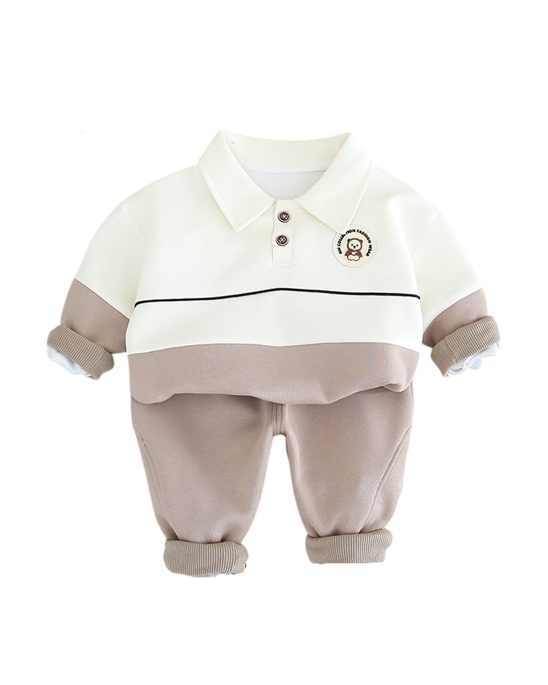AUT-0264 Παιδικό σετ φόρμας αχνούδιαστο εκρού-μπεζ - Image 1