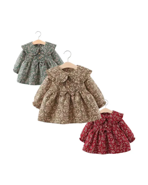 Βρεφικό φόρεμα λαδί floral με vintage γιακά - Image 3