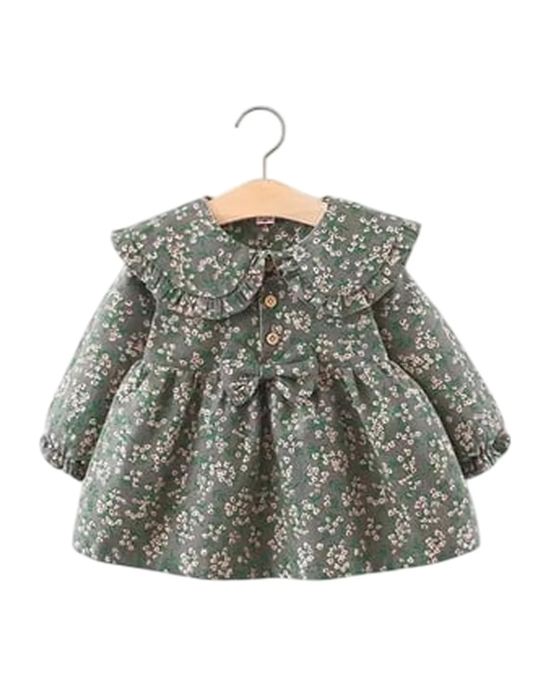 Βρεφικό φόρεμα λαδί floral με vintage γιακά - Image 1