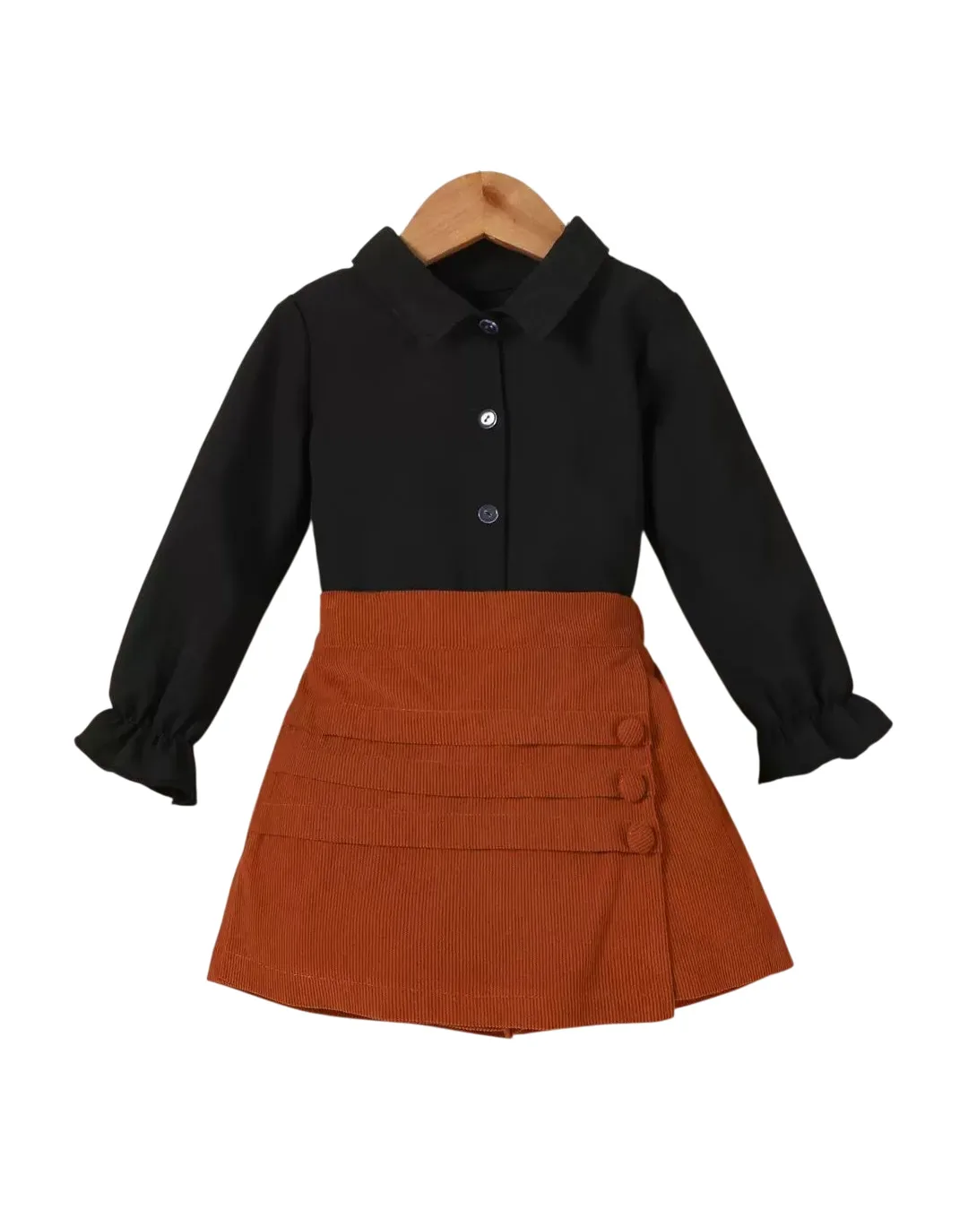 Παιδικό σετ μαύρο-καφέ με κοτλέ φούστα - Image 1
