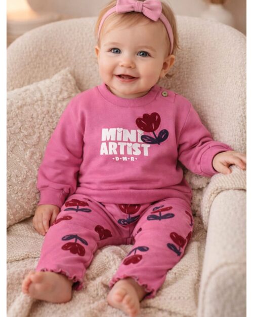 Βρεφικό σετ fleece ροζ Mini Artist με κολάν - Image 2
