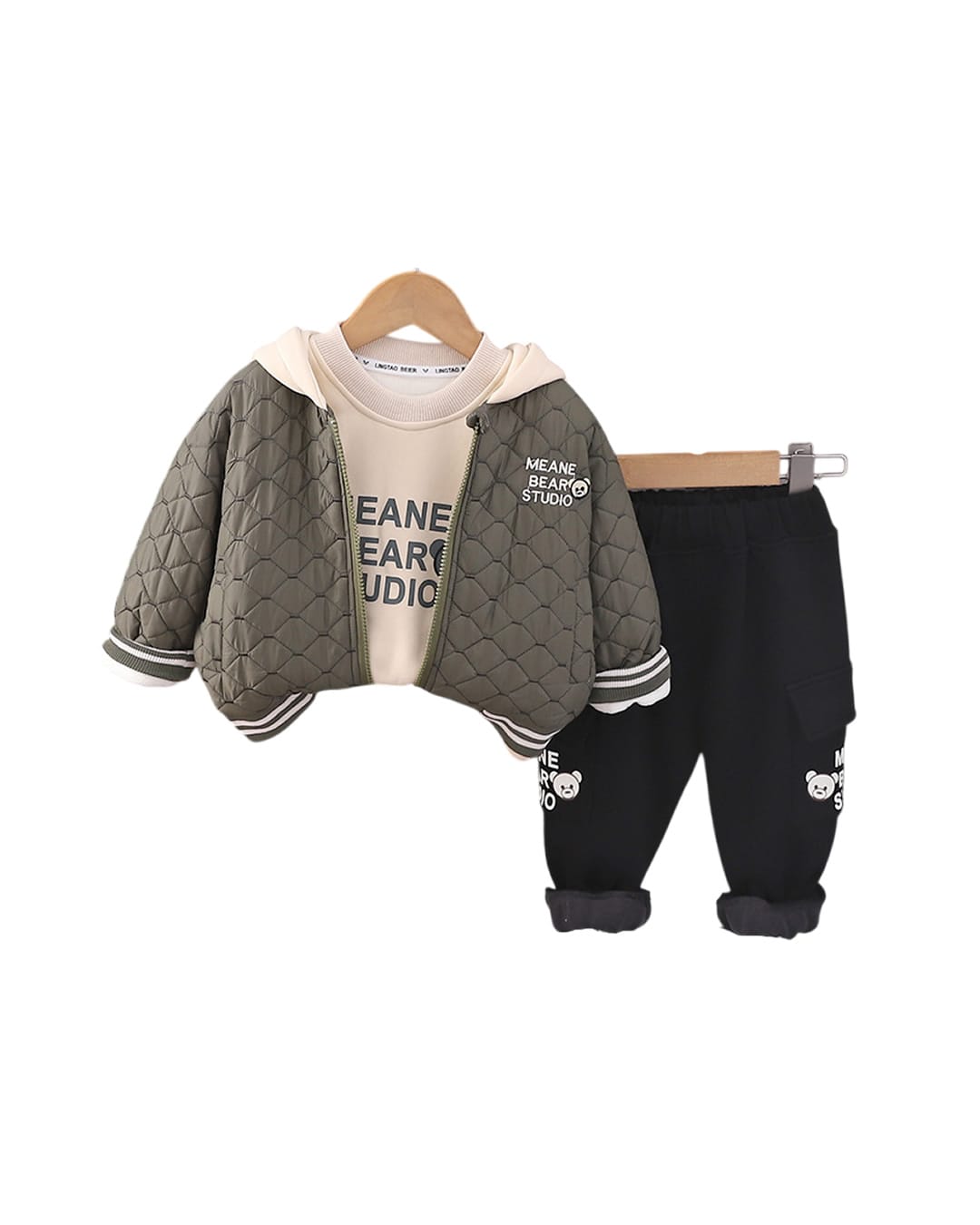 N214-094 Παιδικό σετ φόρμας fleece με μπουφανάκι (3 τμχ) - Image 1