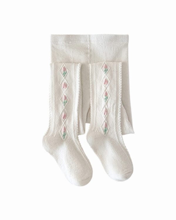 Βρεφικό/παιδικό καλσόν λευκό ημιδιάτρητο με λουλουδάκια