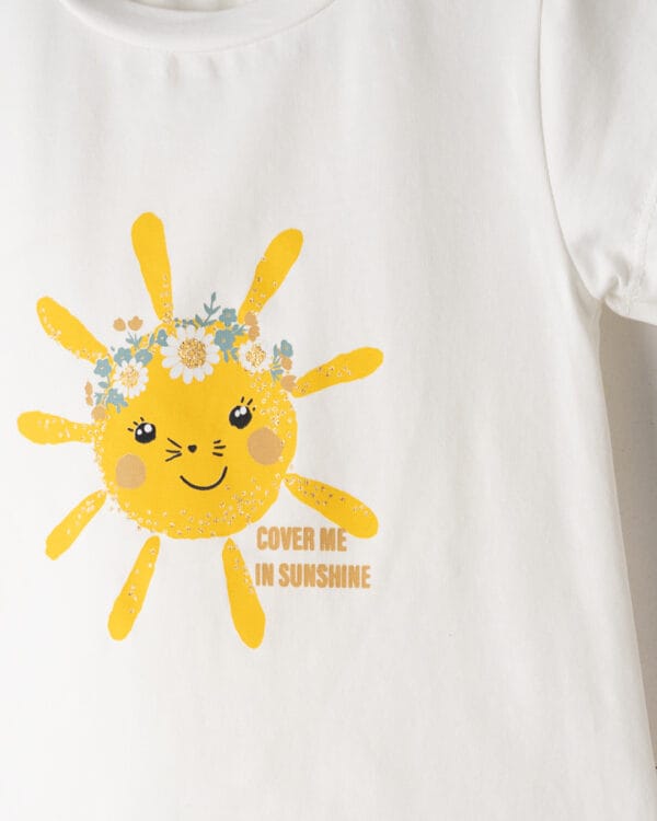 Παιδικό σετ λευκό floral με κολάν capri και τσαντούλα - Image 2