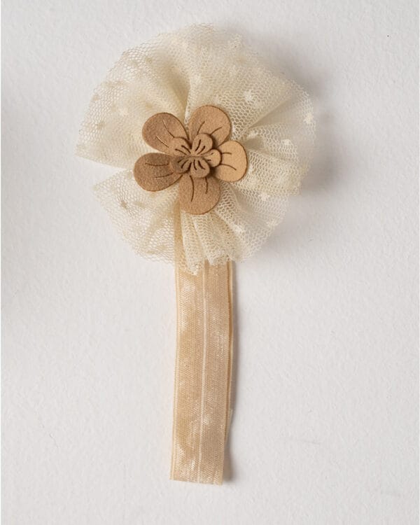 Βρεφικό φόρεμα-κορμάκι λευκό-εκρού τούλινο με κορδέλα μαλλιών - Image 3