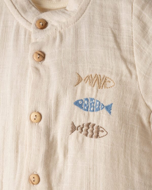 Βρεφικό σετ μπεζ λινό με πουκάμισο (3τμχ) - Image 2