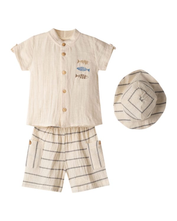 Βρεφικό σετ μπεζ λινό με πουκάμισο (3τμχ)