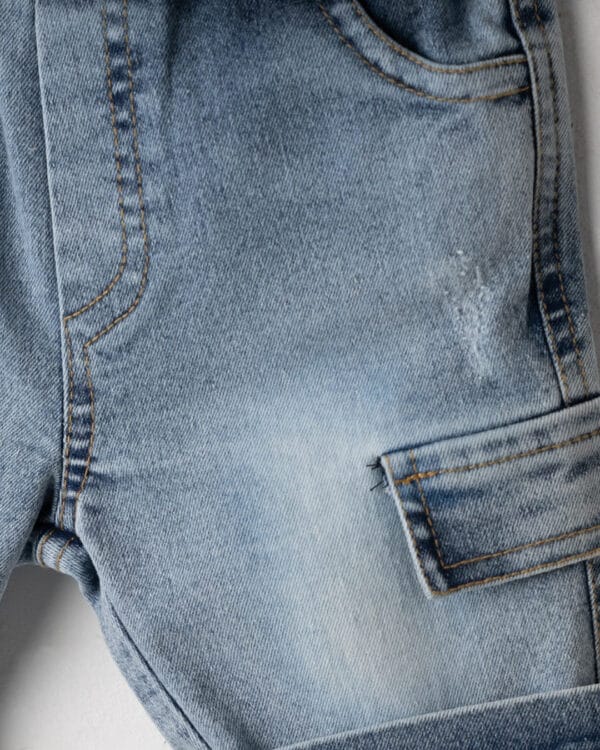 Βρεφικό σετ μπλε με βερμούδα cargo - Image 3