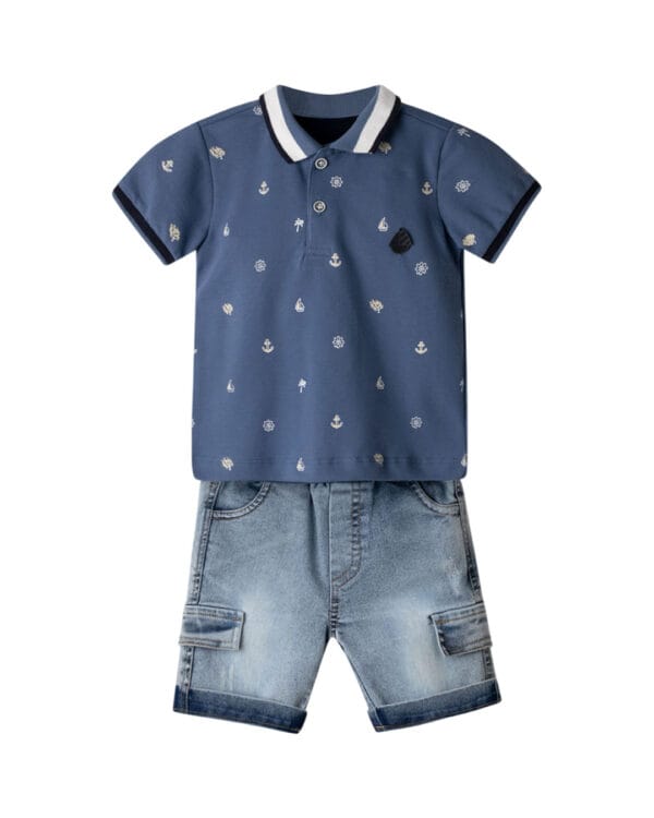 Βρεφικό σετ μπλε με βερμούδα cargo