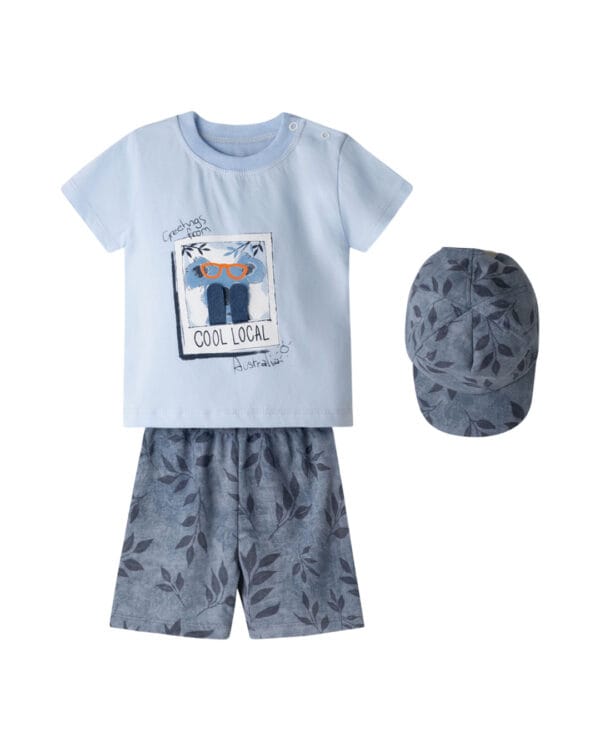 Βρεφικό σετ γαλάζιο-μπλε με καπέλο