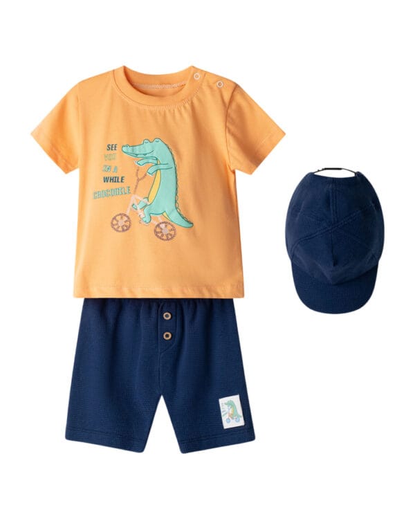 Βρεφικό σετ πορτοκαλί-μπλε με καπέλο