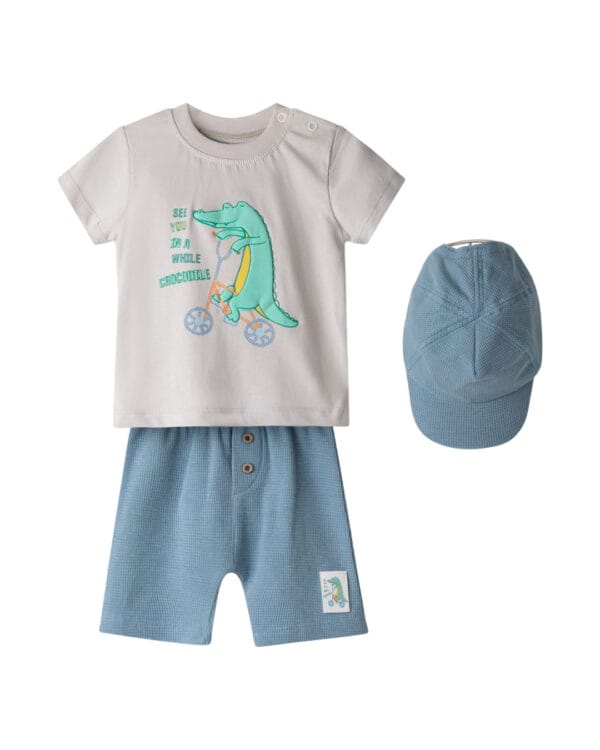 Βρεφικό σετ γκρι-γαλάζιο με καπέλο