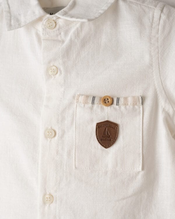 Βρεφικό σετ λευκό-μπεζ ριγέ με πουκάμισο (3τμχ) - Image 2