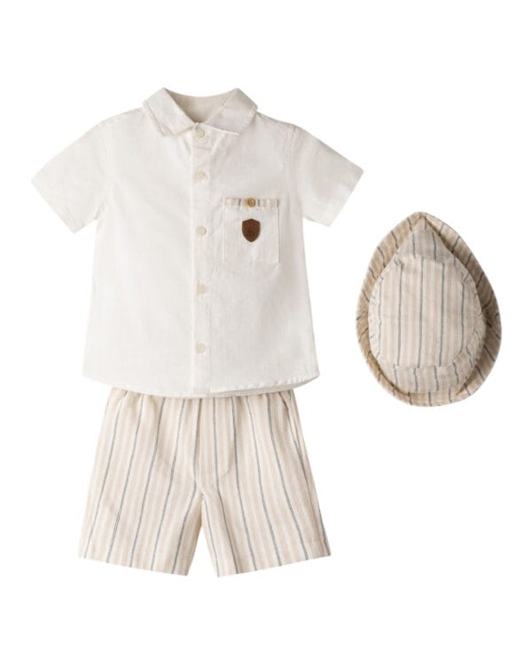 Βρεφικό σετ λευκό-μπεζ ριγέ με πουκάμισο (3τμχ)