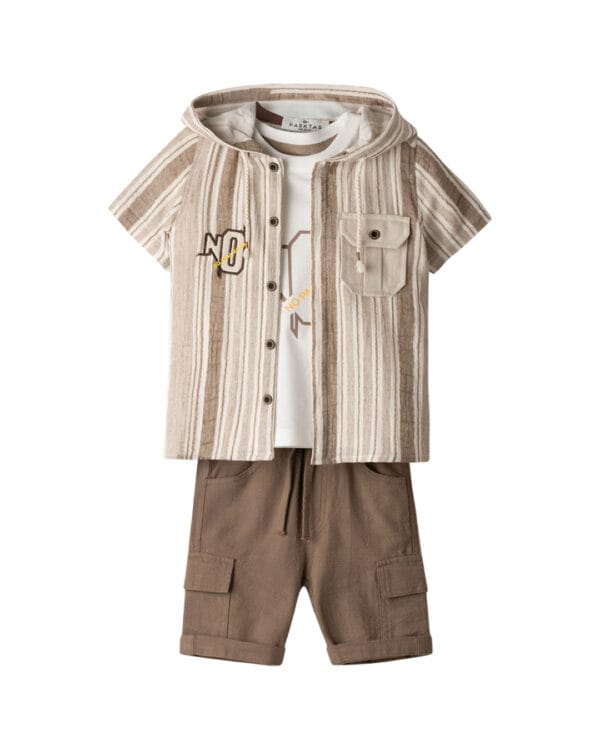 Παιδικό σετ μπεζ-καφέ λινό με πουκάμισο (3τμχ)