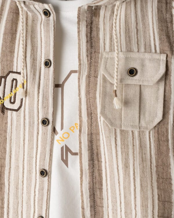 Παιδικό σετ μπεζ-καφέ λινό με πουκάμισο (3τμχ) - Image 3