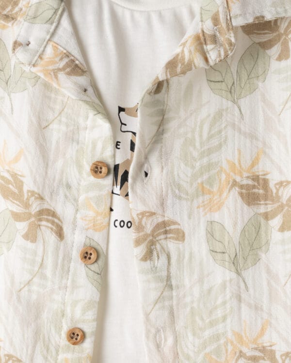 Παιδικό σετ ζαχαρί-χακί tropical με πουκάμισο (4τμχ) - Image 4