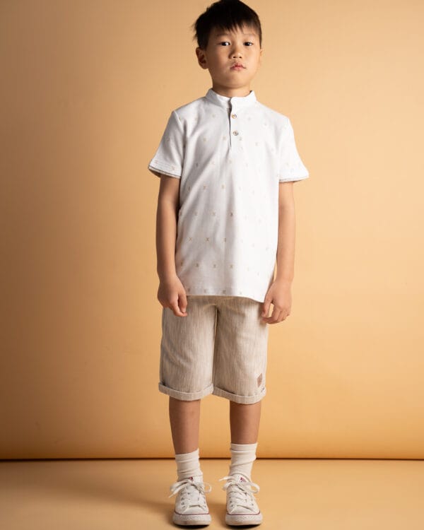 Παιδικό σετ λευκό-μπεζ με βερμούδα (3τμχ) - Image 2