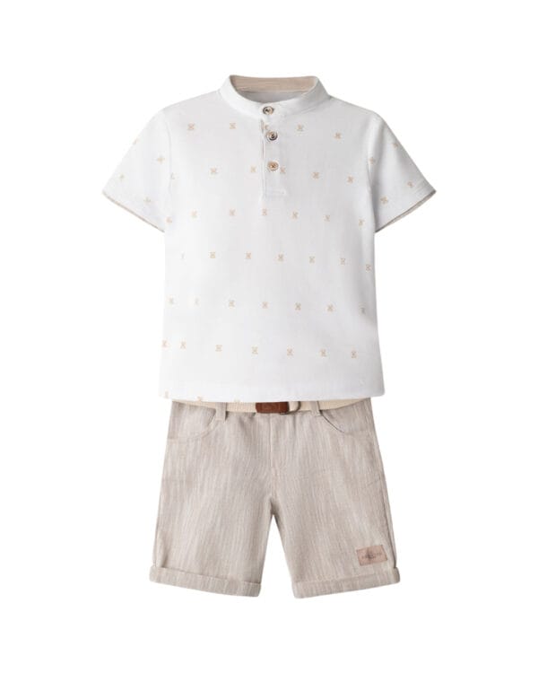 Παιδικό σετ λευκό-μπεζ με βερμούδα (3τμχ)