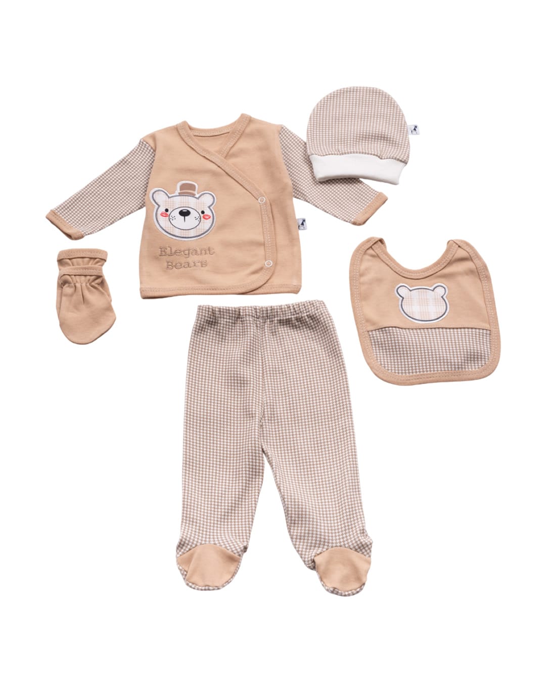 MI-55 Σετ νεογέννητου για αγόρι καφέ Αρκουδάκι (5 τμχ) - Image 1