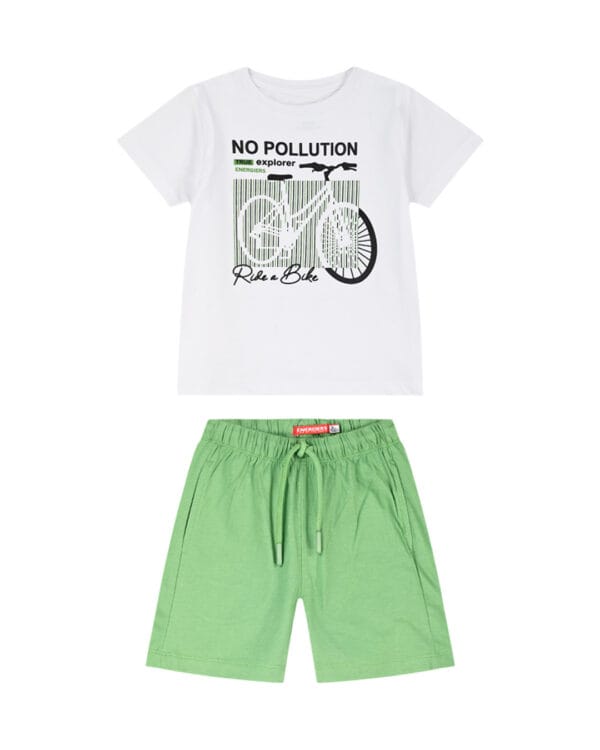 Παιδικό σετ λευκό-πράσινο με σορτς