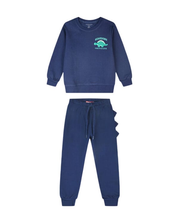 Παιδικό σετ φόρμας αχνούδιαστο μπλε σκούρο Dino