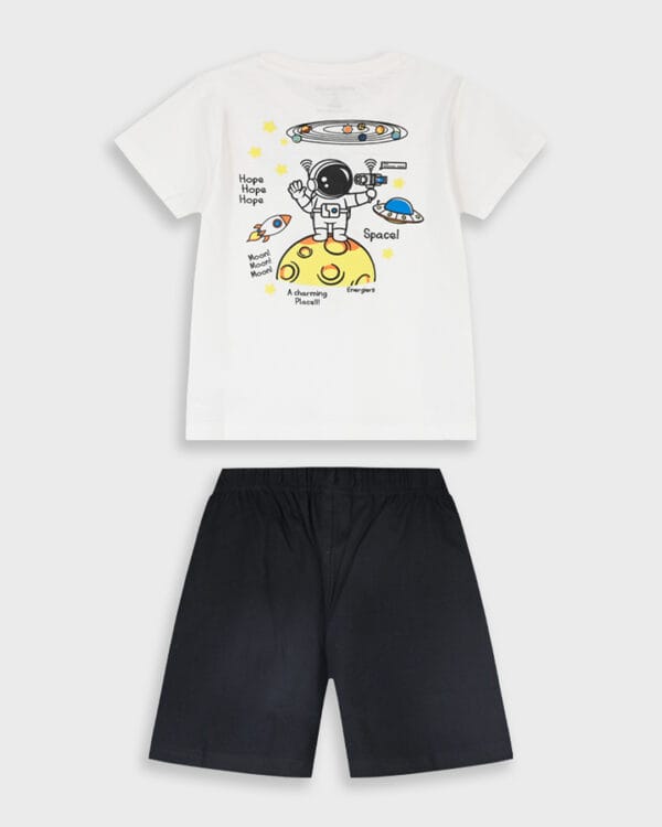 Παιδικό σετ λευκό-μαύρο Astronauts με σορτς - Image 2