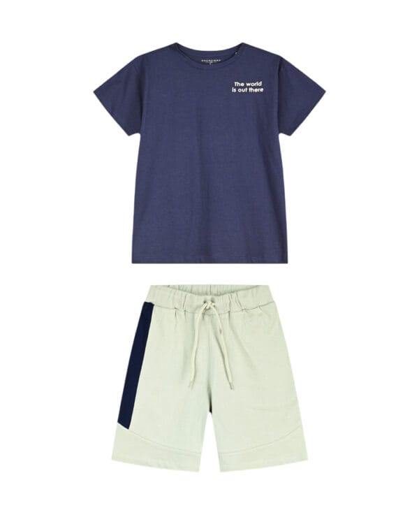 Παιδικό σετ μπλε σκούρο-μπεζ της άμμου με σορτς