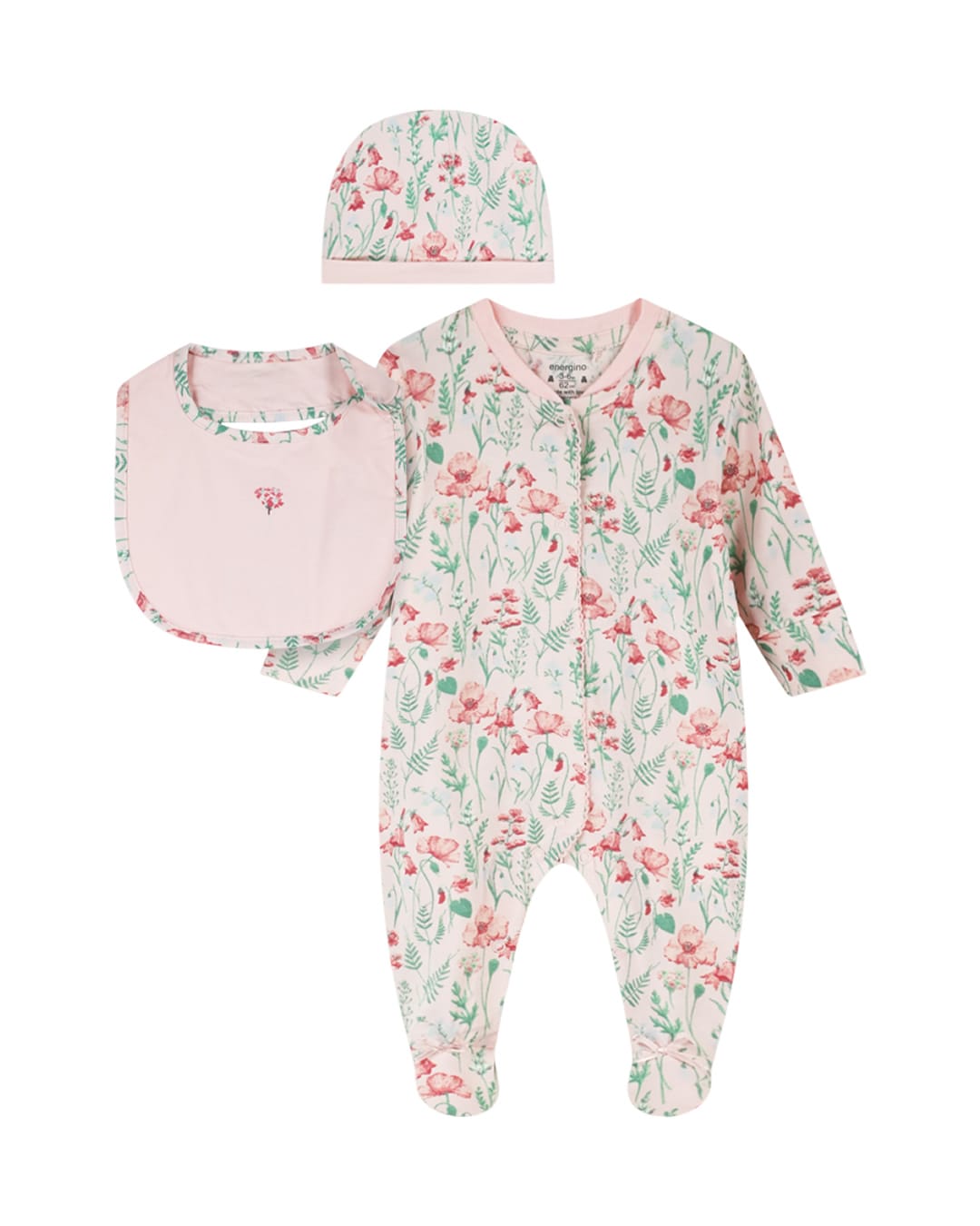 14-226400-9-2 Σετ νεονέννητου σομόν Λουλουδάκια (3 τμχ) - Image 1