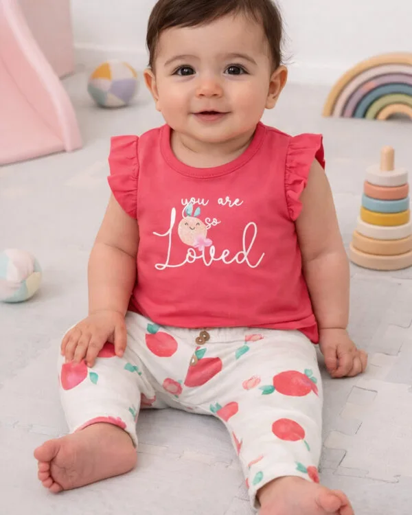 Βρεφικό σετ κοραλί με κολάν Ροδάκινα - Image 2