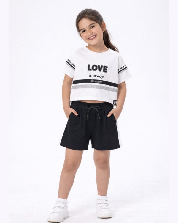 Παιδικό σετ λευκό-μαύρο με σορτς - Image 2