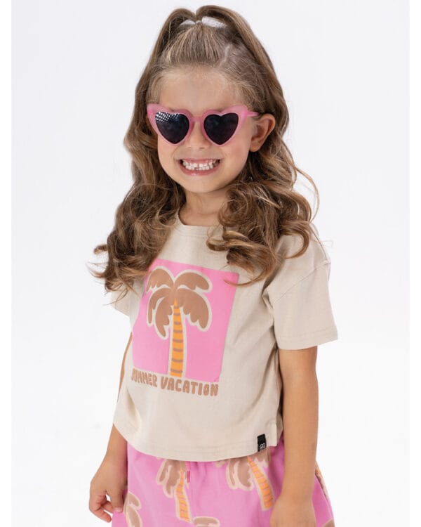 Παιδικό σετ μπεζ-ροζ με σορτς - Image 2