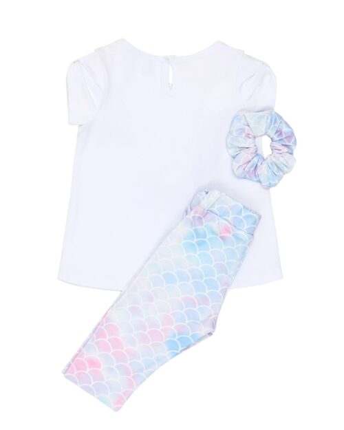 Παιδικό σετ λευκό-mermaid με κολάν capri και scrunchie (με φωτάκι Led) - Image 5