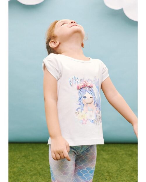 Παιδικό σετ λευκό-mermaid με κολάν capri και scrunchie (με φωτάκι Led) - Image 3