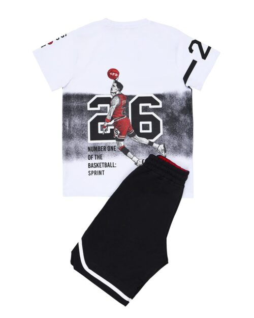 Παιδικό σετ λευκό-μαύρο με σορτς Basket 26 - Image 4