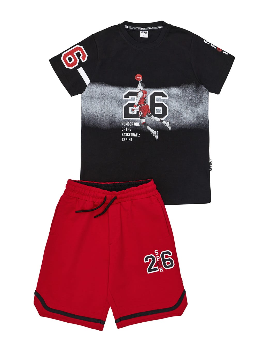 261-3019B Παιδικό σετ μαύρο-κόκκινο με σορτς Basket 26 - Image 1