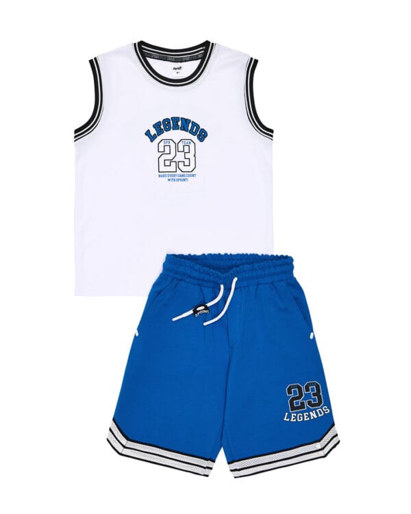 Παιδικό σετ αμάνικο λευκό-μπλε με σορτς Legends