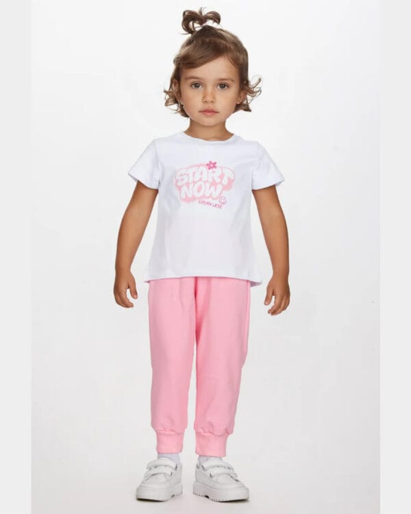 Παιδικό σετ φόρμας αχνούδιαστο ροζ-λευκό με ζακέτα Swan graffiti (3τμχ) - Image 3