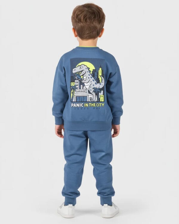 Παιδικό σετ φόρμας αχνούδιαστο μπλε-fluo lime Dino city (3τμχ) - Image 2