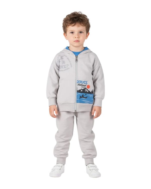 Παιδικό σετ φόρμας αχνούδιαστο γκρι-μπλε ηλεκτρίκ Lake (3τμχ)