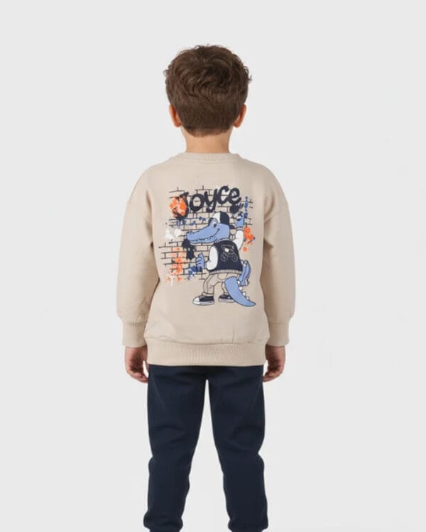 Παιδικό σετ φόρμας αχνούδιαστο μπεζ-μπλε σκούρο Crew - Image 2